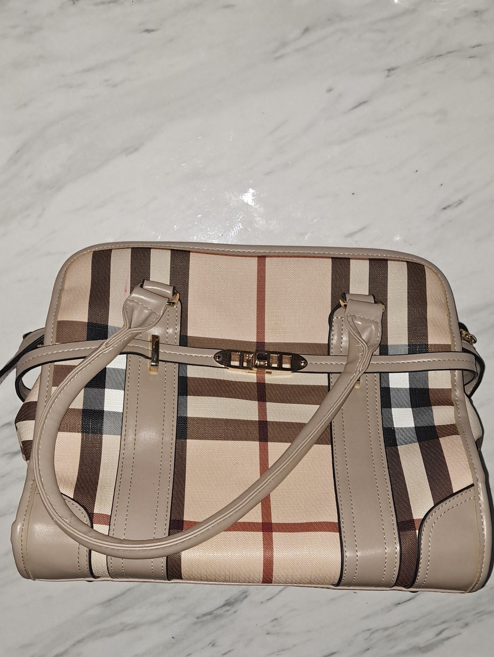 Beige Plaid Structured Tote Bag - Women